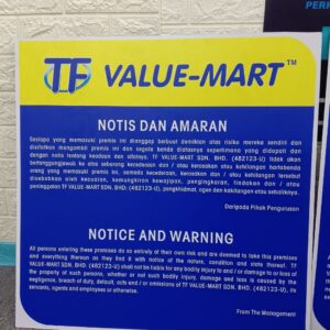 tf value mart notis sign made with pvc foam 5mm