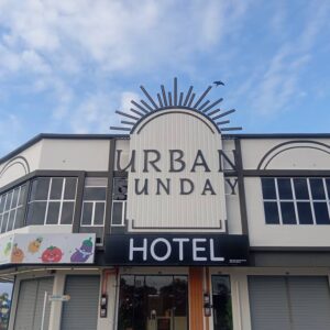 urban sunday hotel ata jalan langgar ceiling panel base signboard with 3d embosss letter logo jalan langgar alor setar kedah