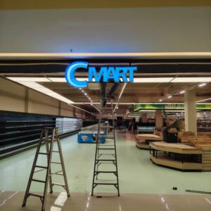 kangarjaya mall cmart logo with frontlit effect and stainless steel cover logo