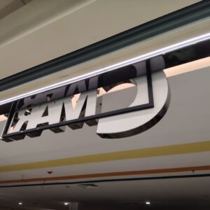kangarjaya mall cmart logo with frontlit effect and stainless steel cover logo back side view