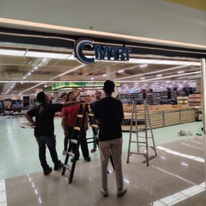 kangarjaya mall cmart logo with frontlit effect and stainless steel cover logo approved by the manager and customer